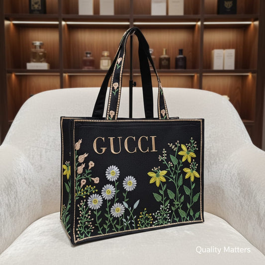 Luxury Floral Embroidered Tote Bag