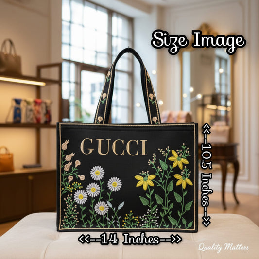 Luxury Floral Embroidered Tote Bag